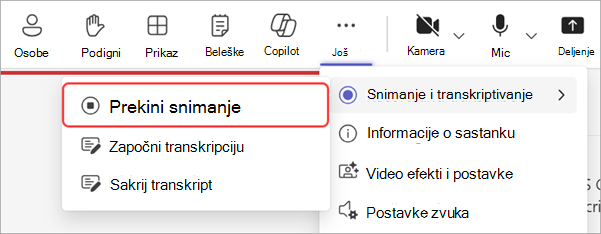 Snimak ekrana koji ističe kako da zaustavite snimanje tokom korporativnog skupa