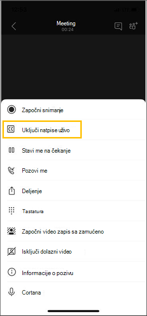 Dugme za uključivanje natpisa uživo