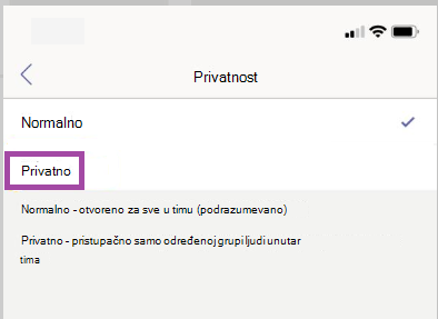 Postavke privatnog kanala.