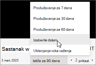 Meni za vreme isteka snimanja