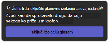 Obaveštenje o izolaciji glasom u usluzi Microsoft Teams