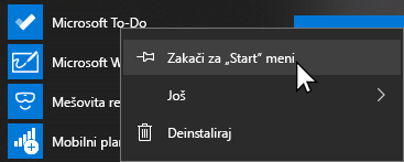 Kontekstualni meni za otvaranje aplikacije Microsoft To-Do i izabrana stavka 