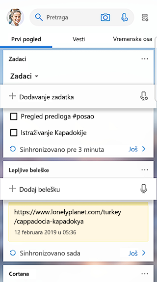 Snimak ekrana koji prikazuje karticu 
