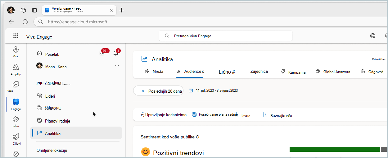 Snimak ekrana prikazuje karticu 
