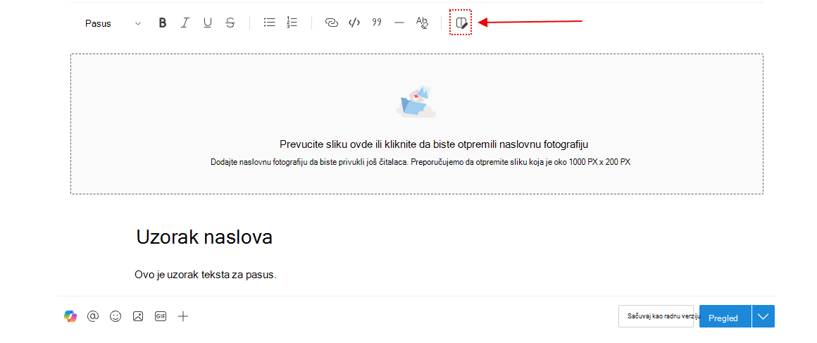 Izaberite ovu ikonu da biste dodali kolone