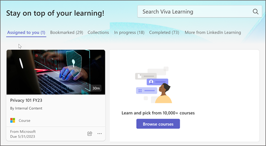 Dodeljeno vama kartica u usluzi Viva Learning