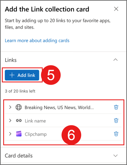 Screenshot showing properties for quick links.