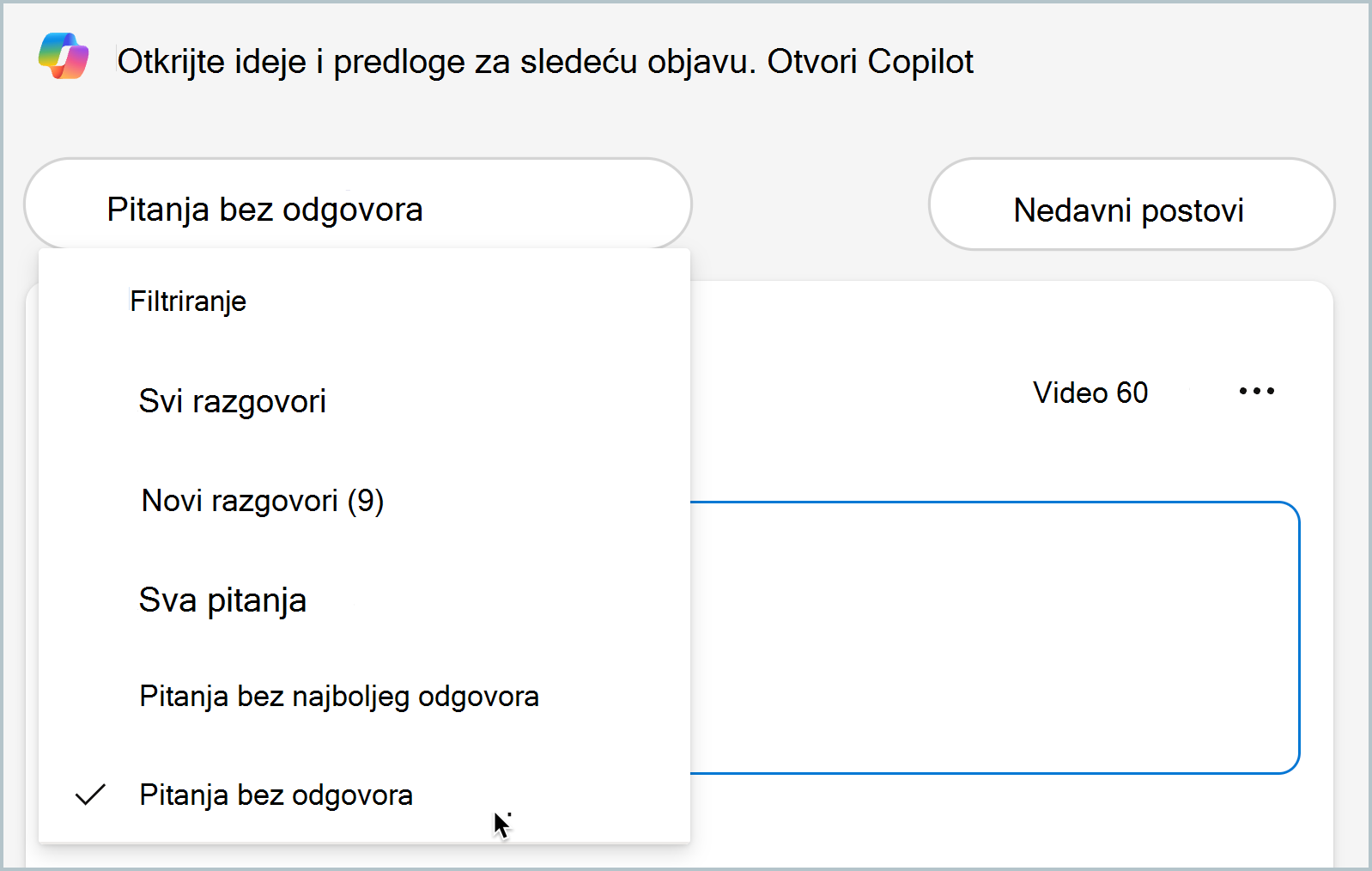 Snimak ekrana prikazuje filter 
