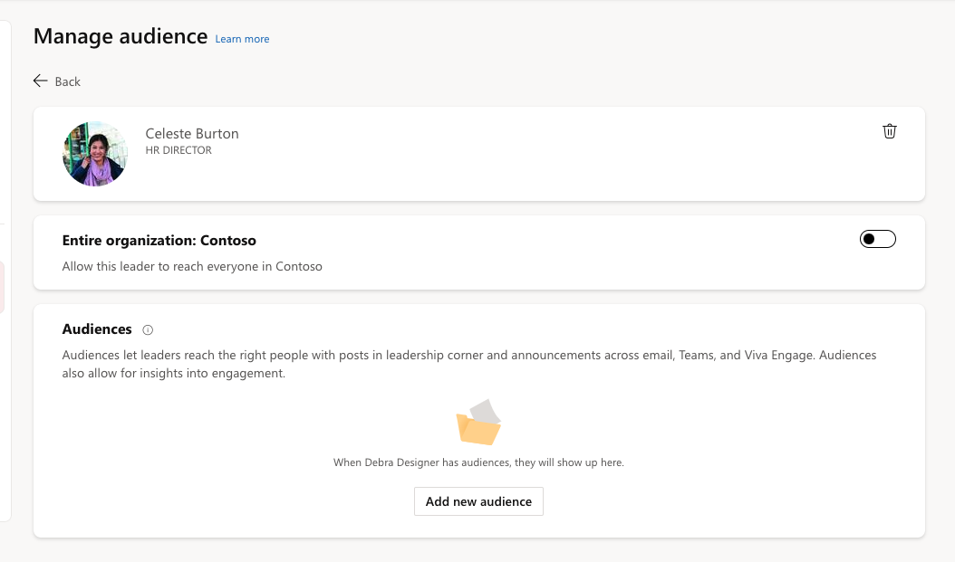Snimak ekrana prikazuje postavke koje voditelji i delegati mogu da koriste za definisanje grupa korisnika.