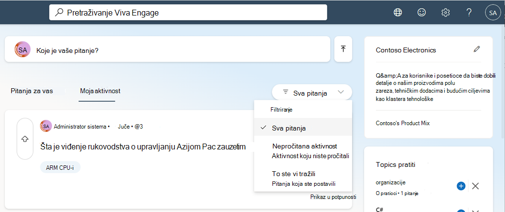 Izaberite sa ove padajuće liste da biste filtrirali ono što vidite.