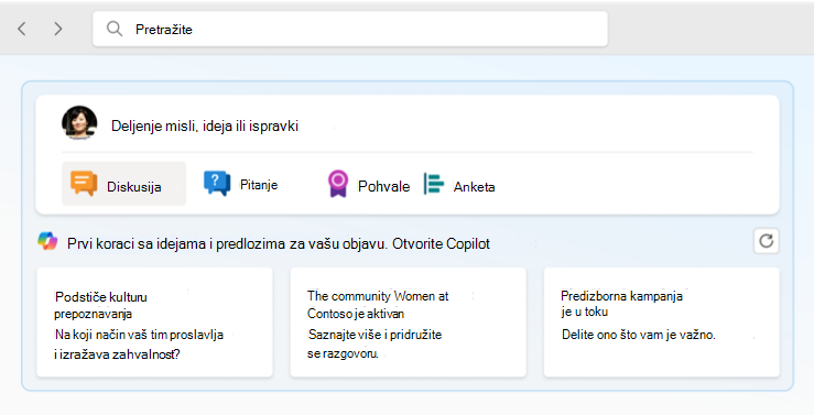 Snimak ekrana veze na feed-u početne stranice.