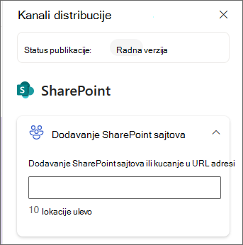 Snimak ekrana okna za dodavanje SharePoint sajtova.