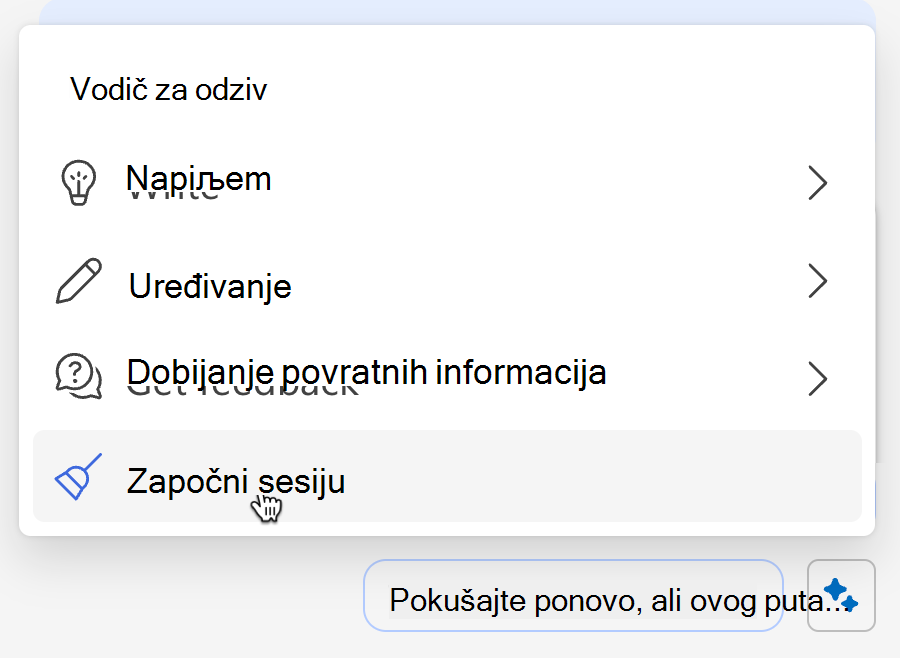 Snimak ekrana pokazuje kako da obrišete memoriju funkcije Copilot iz menija iskre.