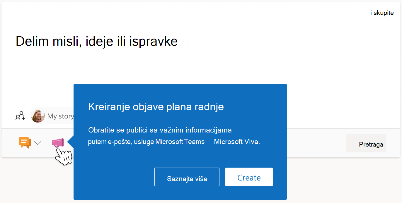 Slika informativne trake ispod objave plana radnje u usluzi Viva Engage