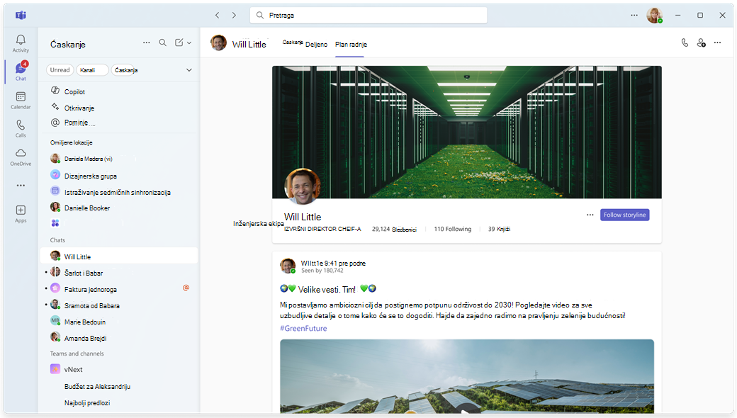 Primer plana radnje u usluzi Teams. Imajte na umu da se Viva Engage ne instalira kroz levu stranu.
