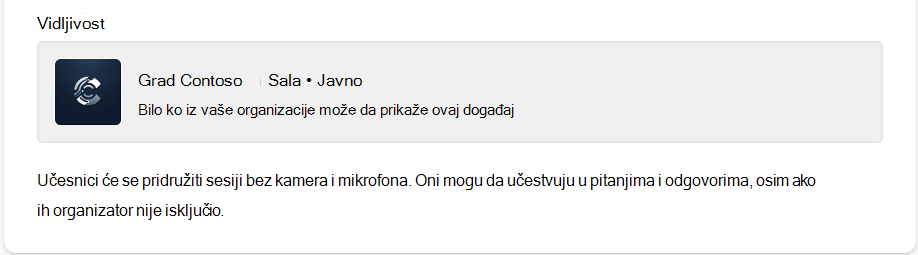 Vidljivost da li će korporativni skup biti javan ili privatan.