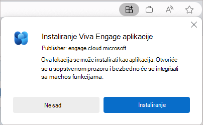 Snimak ekrana prikazuje zvanični dijalog instalacije za aplikaciju Viva Engage.