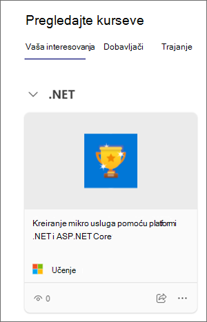 Snimak ekrana usluge Viva Learning koji ističe karticu 