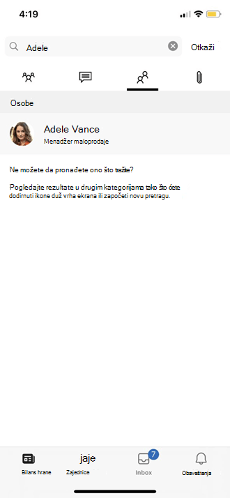Snimak ekrana postavki profila za mobilni uređaj