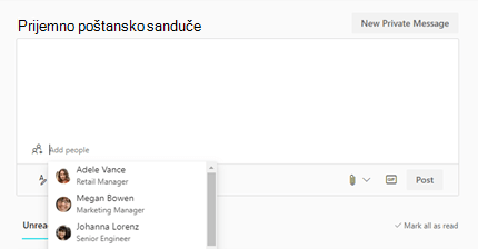 Dodavanje osoba u Yammer e-poštu