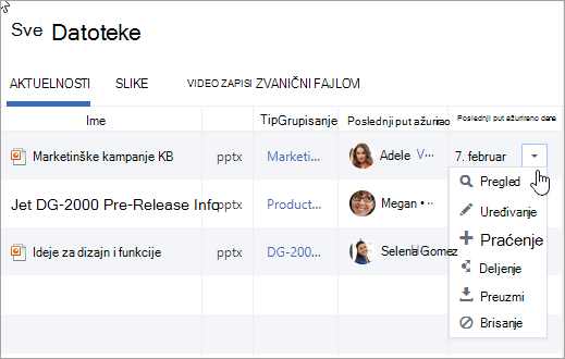 Padajući meni u koloni 