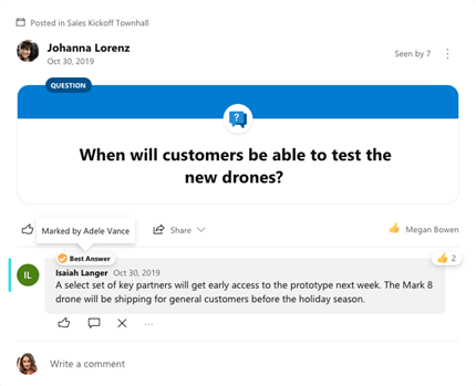Najbolji odgovor označen za Yammer pitanje