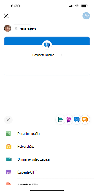Yammer pitanje na iOS mobilnom telefonu