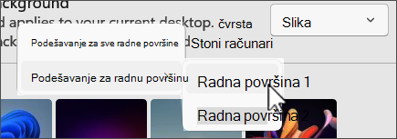 Snimak ekrana za prikaz pozadine sa više izbora radne površine.