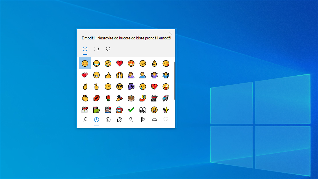 Tastatura sa emodži znakovima u operativnom sistemu Windows 10.