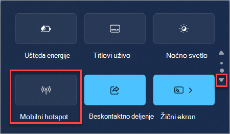 Kako da pronađete radnja sa brzim pristupom za mobilni hotspot u brzim postavkama operativnog sistema Windows 11.