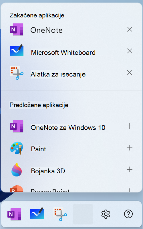 Snimak ekrana menija olovke za uređivanje u operativnom sistemu Windows 11.