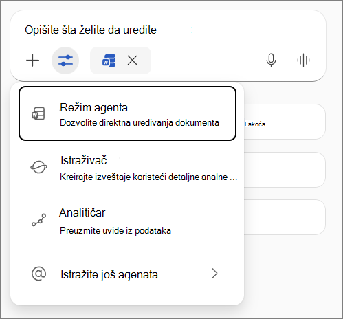 Agent režim u programu Word.