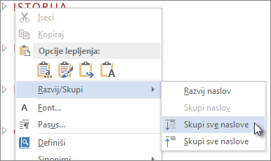 Meni koji se dobija desnim klikom miša