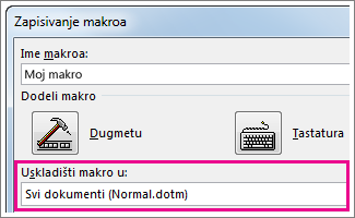 Polje za izbor mesta skladištenja makroa