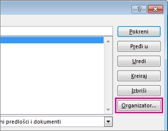 Dugme „Organizator“ u polju „Prikaži makroe“