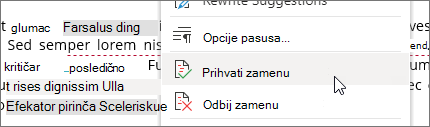 Kliknite desnim tasterom miša da biste prihvatili ili odbili promenu.