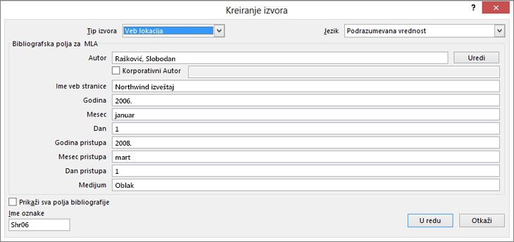 Dijalog „Uređivanje izvora“