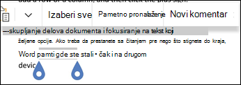 Word za Android meni za izbor sa novim komentarom