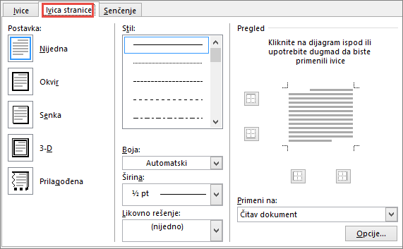 Word 2010 Page Border tab of Borders and Shading dialog box
