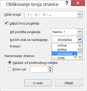 Izbor stilova broja poglavlja