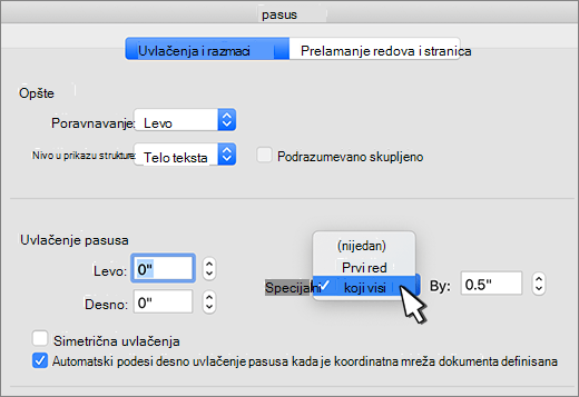Izbor dugog reda bez uvlačenja