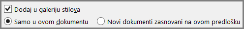 Dodavanje u galeriju stilova u programu Word