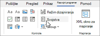 Developer tab with control properties button selected