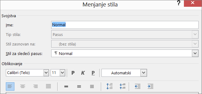Izmena oblika stila u programu Word
