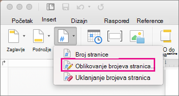 Da biste oblikovali brojeve stranica, na kartici Zaglavlje & podnožje kliknite na dugme 