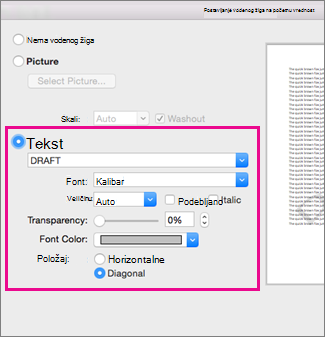 The Insert Watermark dialog box with a highlight around the Text options