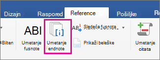 On the References tab, the Endnote button is highlighted