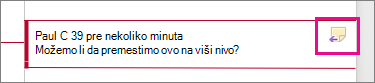 Ikona „Odgovori na komentar“ je istaknuta