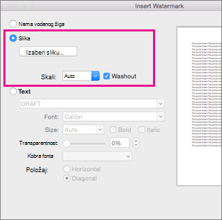 Insert Watermark dialog box with a callout around the Picture options