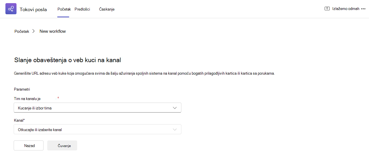 Webhook predložak za slanje na kanal